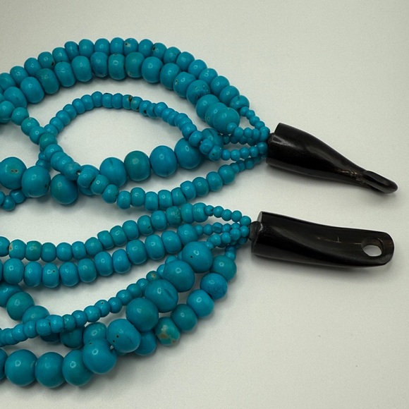 Monies Gerda Lynggaard Elegant Turquoise Color Beaded Buffalo Bone Necklace - Picture 13 of 13